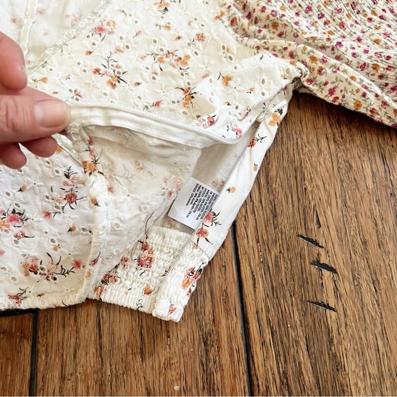 American Eagle Cotton Linen Floral Eyelet Crop Top Cottage Peasant Boho Small - Picture 6 of 14